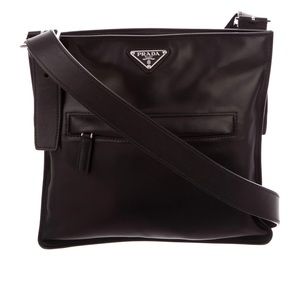 Prada black soft calf leather messenger bag *Authenic